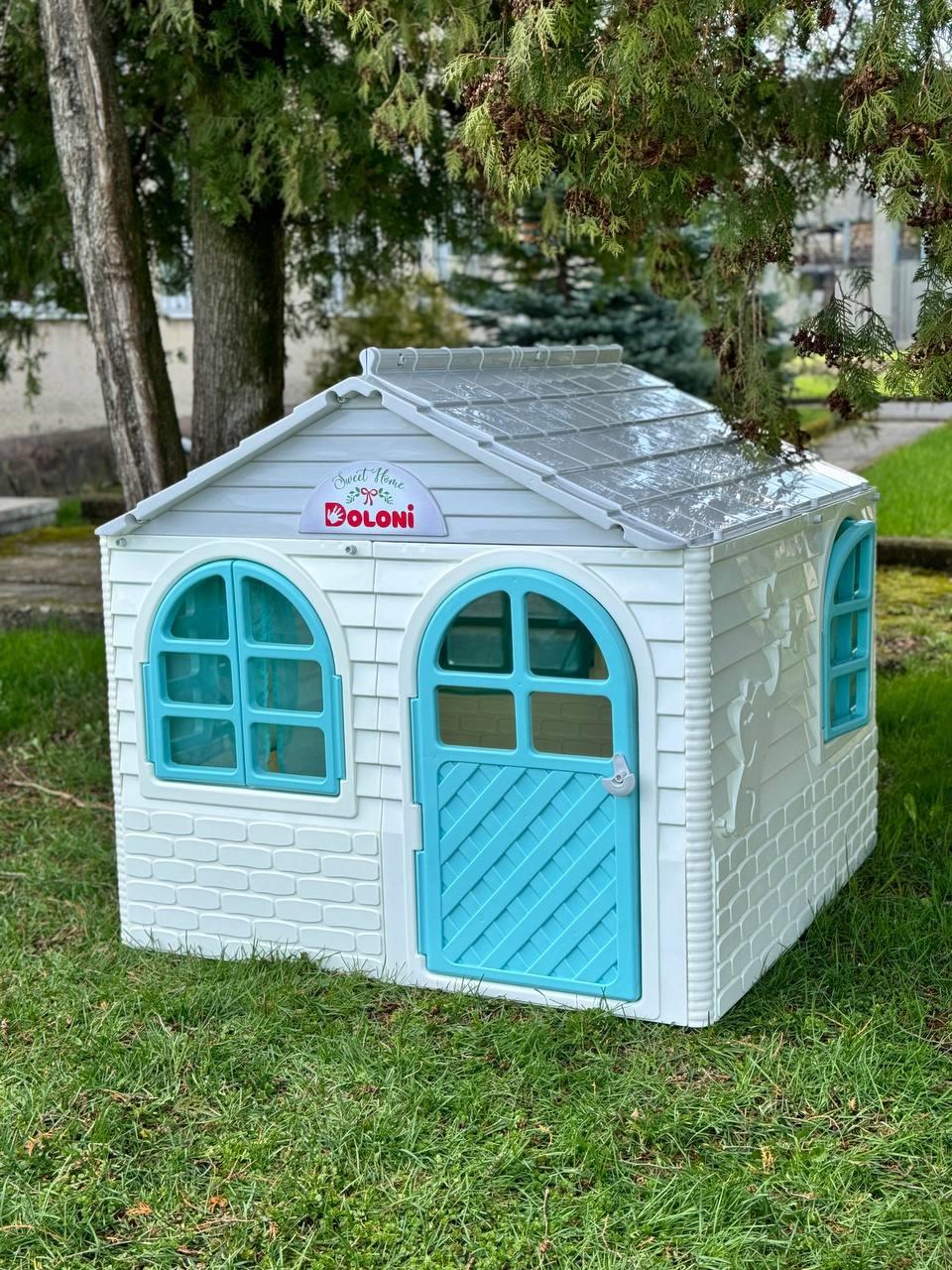 Будиночок пластиковий дитячий ігровий зі шторками Doloni 130/120/130 (Біло-бірюзовий)