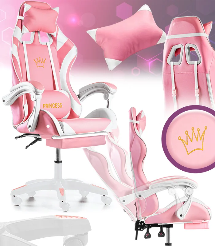 Крісло геймерське G846 рожеве з підставкою для ніг, фото 1