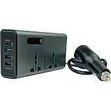 Перетворювач напруги Wondertech 7612S 12В MAX 20А автомобільний інвертор 2 розетки 220V, 4 порти USB, фото 5