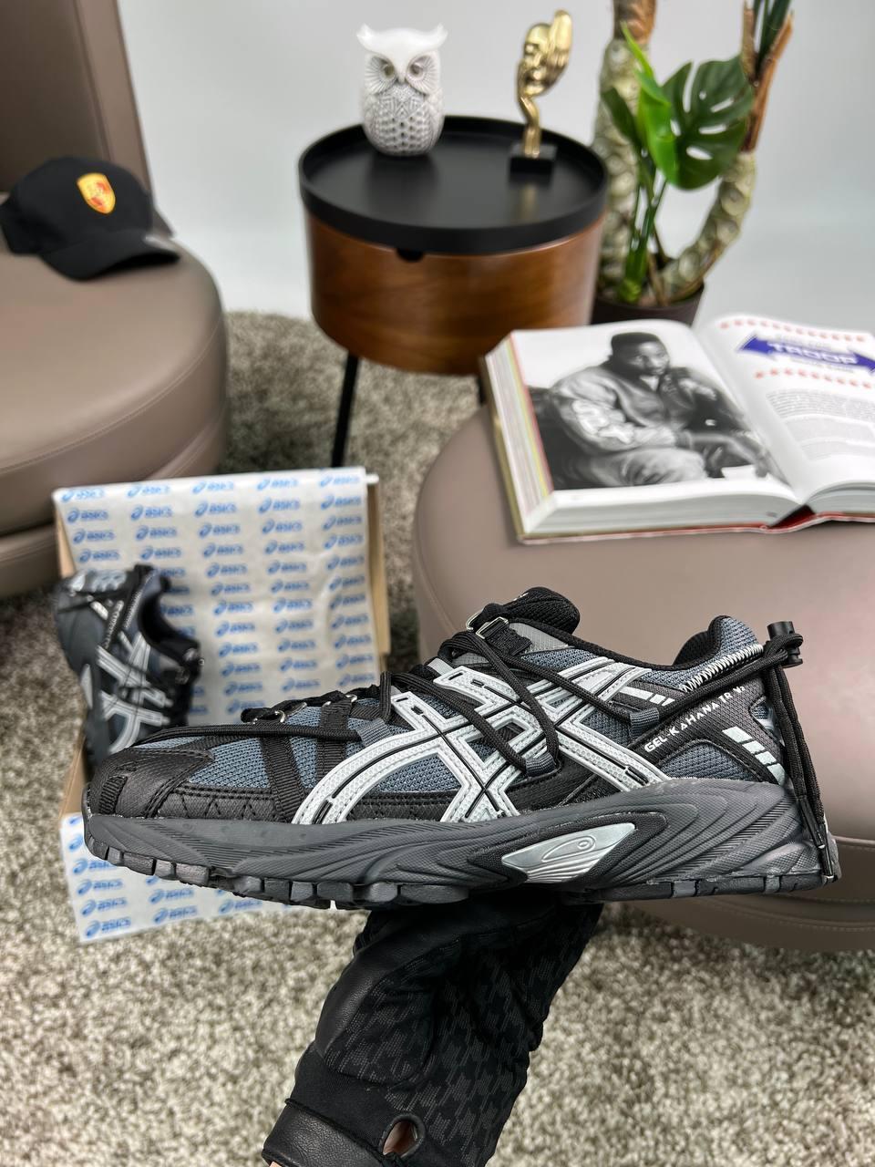 Чоловічі шкіряні текстиль кросівки ASICS Gel-Kahana TR V2 All Black Silver, кеди Асикс шкіра. Чоловіче взуття