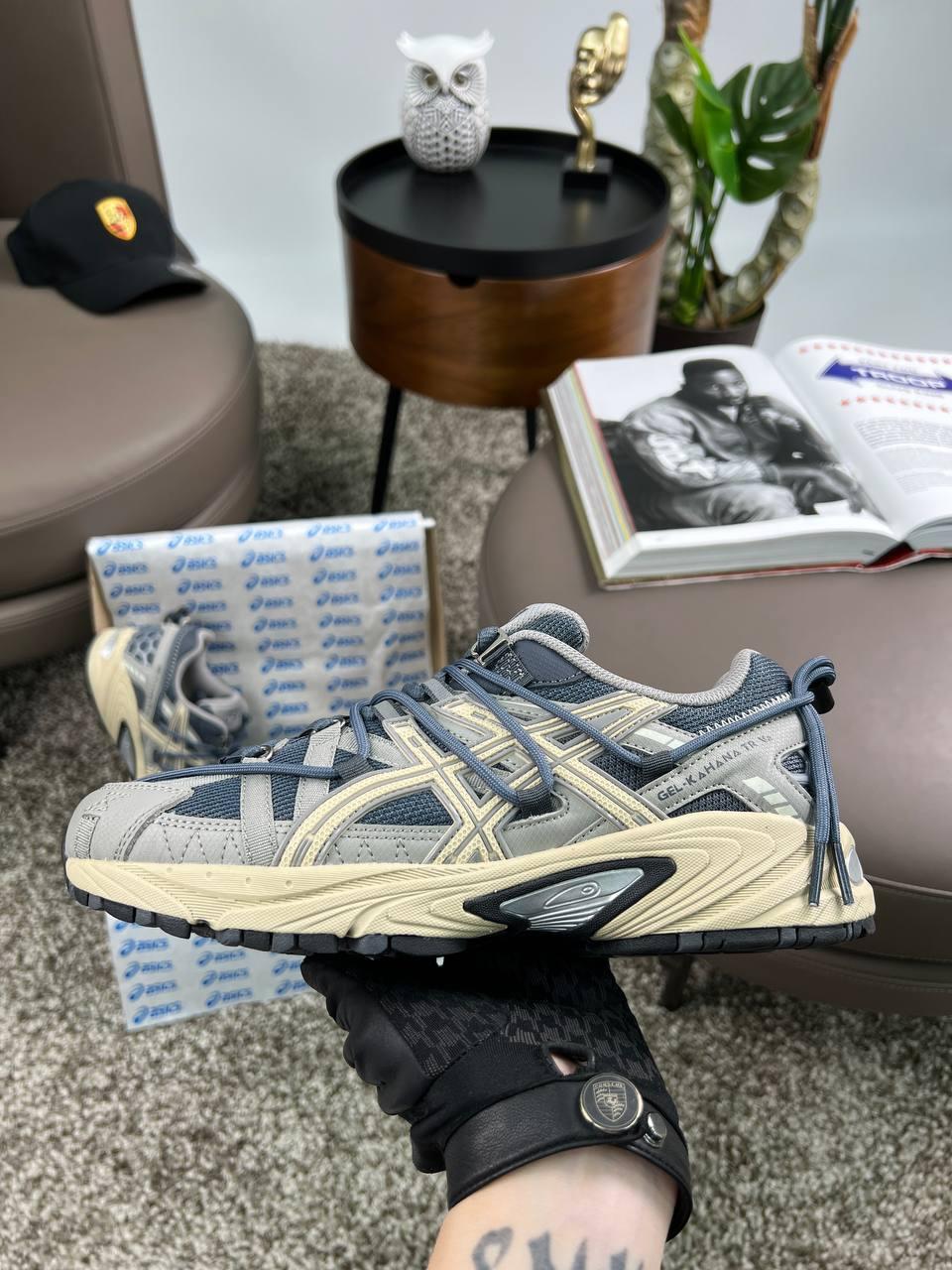 Чоловічі шкіряні текстиль кросівки ASICS Gel-Kahana TR V2 Grey Beige, кеди Асикс шкіра текстиль. Чоловіче взуття
