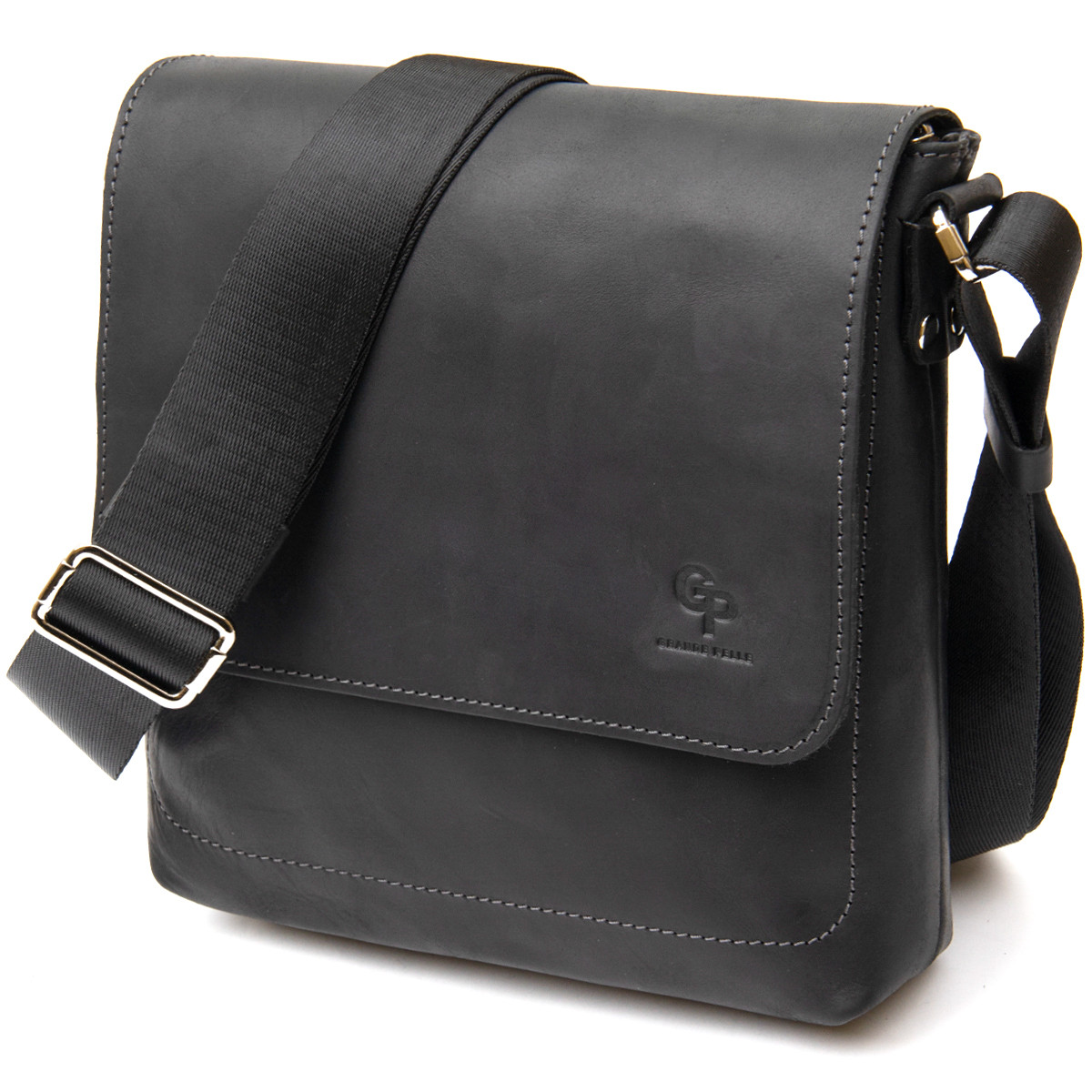 Практична шкіряна чоловіча сумка GRANDE PELLE 11431 Чорний, фото 1