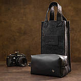 Матовий чоловічий шкіряний несесер GRANDE PELLE 11509 Чорний, фото 10