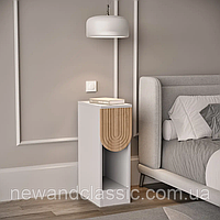 LofTerno Приліжкова тумбочка вузька з одним ящиком без ручки, тумба для дому з ДСП-плита T-13 Білий+Карпатська ялинка