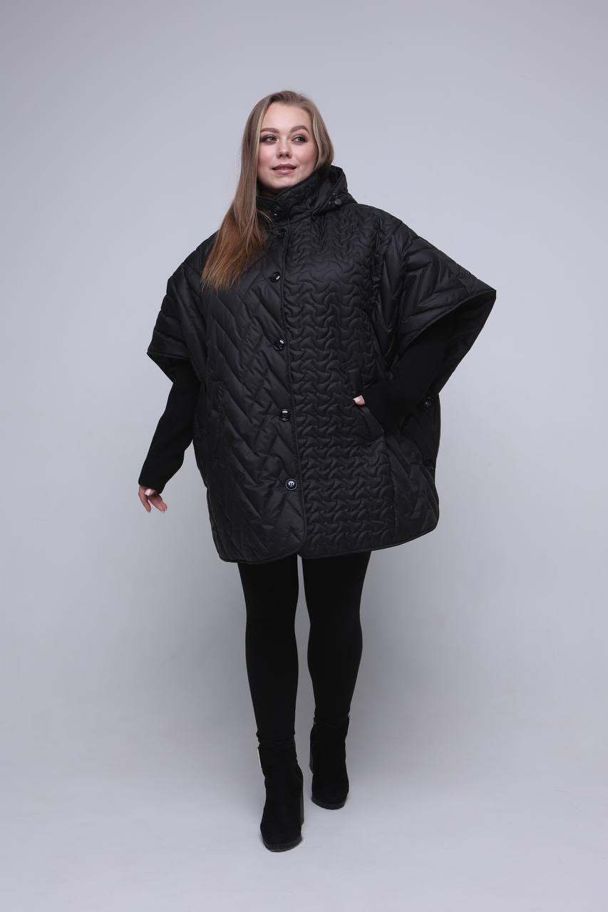 Куртка - пончо осіння жіноча великого розміру модні чорний, фото 1
