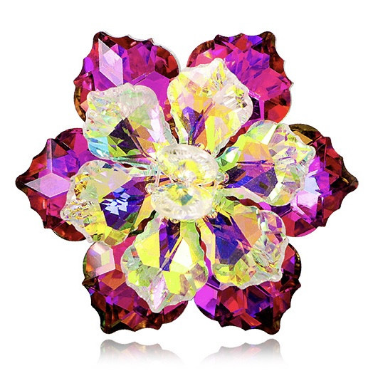 Брошка кришталева квіточок різнобарвна застібка срібляста розмір 50х50 мм, що переливаються