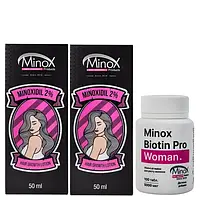 Набір лосьйонів 2% для росту волосся 2 шт / проти випадіння + Біотин для жінок, Minox Hair Protect, 50 мл