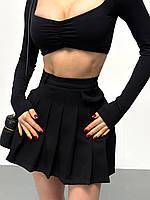 Трендовая плиссированная женская юбка-шорты мини на высокой талии черная серая бордо S-M M-L