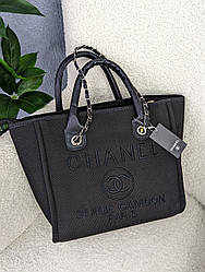 Сумка шопер Chanel Deauville Large чорний+чорні букви Є