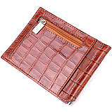 Фактурний затискач для чоловіків з натуральної шкіри з тисненням під крокодила KARYA 21418 Рудий, фото 2