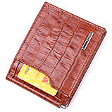 Фактурний затискач для чоловіків з натуральної шкіри з тисненням під крокодила KARYA 21418 Рудий, фото 3