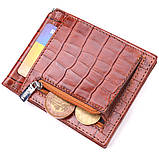 Фактурний затискач для чоловіків з натуральної шкіри з тисненням під крокодила KARYA 21418 Рудий, фото 4