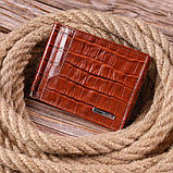 Фактурний затискач для чоловіків з натуральної шкіри з тисненням під крокодила KARYA 21418 Рудий, фото 7