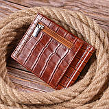 Фактурний затискач для чоловіків з натуральної шкіри з тисненням під крокодила KARYA 21418 Рудий, фото 8