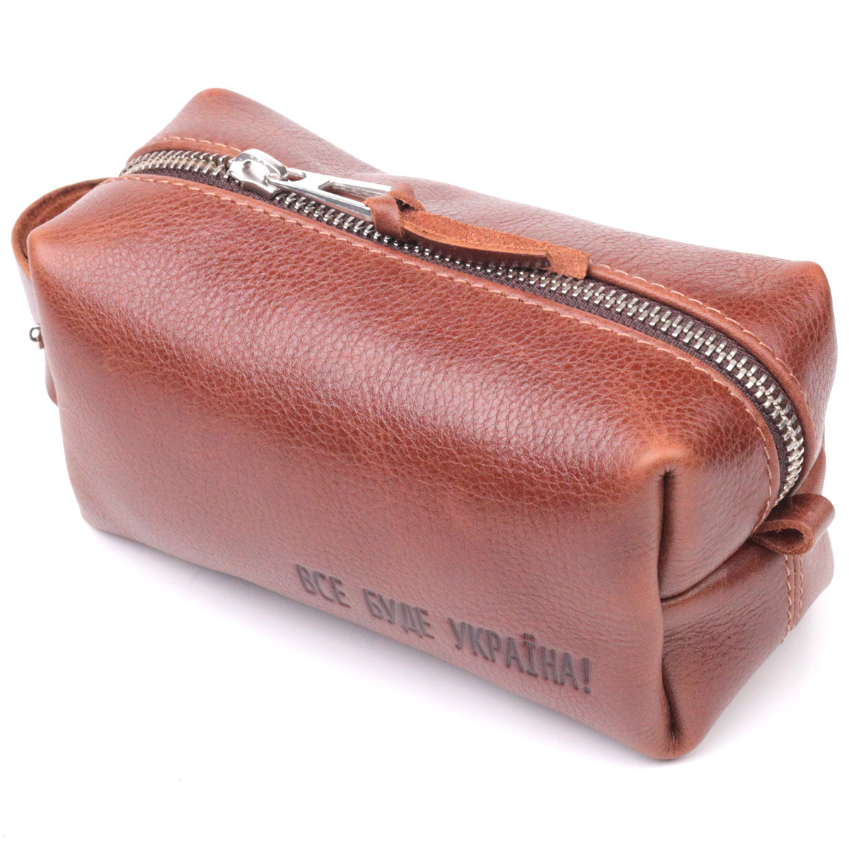 Компактна косметичка з гладкої шкіри на блискавці Україна GRANDE PELLE 16763 Світло-коричнева, фото 1