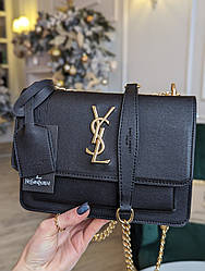 Жіноча сумочка клатч Yves Saint-Laurent LUX чорний сатин золото Є
