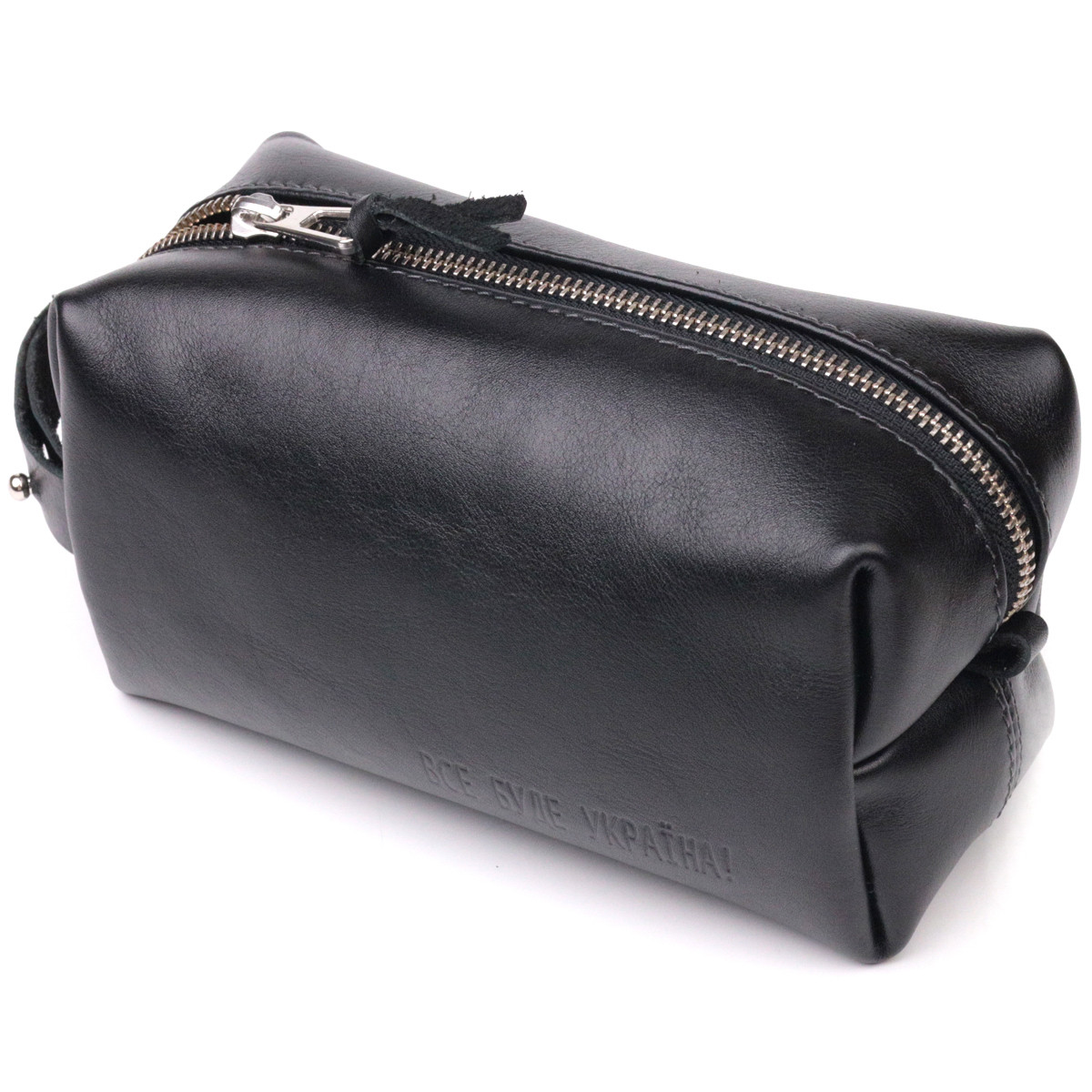 Косметичка середнього розміру з гладкої шкіри на блискавці Україна GRANDE PELLE 16764 Чорна, фото 1