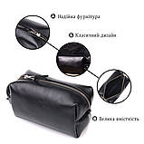 Косметичка середнього розміру з гладкої шкіри на блискавці Україна GRANDE PELLE 16764 Чорна, фото 4