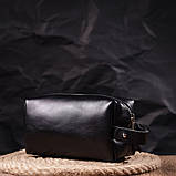 Косметичка середнього розміру з гладкої шкіри на блискавці Україна GRANDE PELLE 16764 Чорна, фото 9