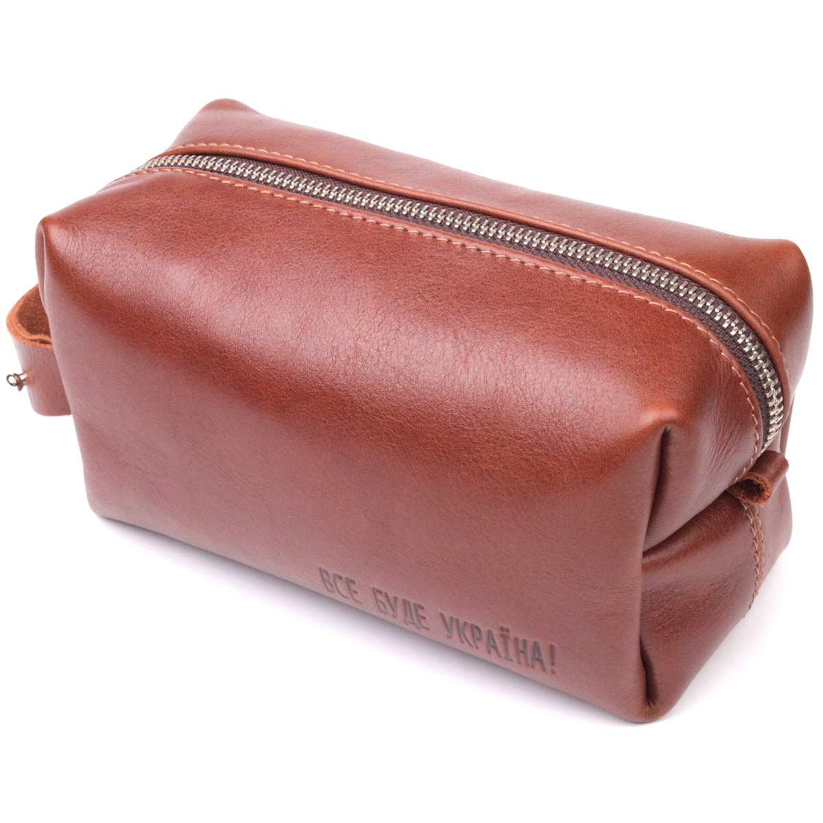 Чоловічий несесер середнього розміру з гладкої шкіри на блискавці Україна GRANDE PELLE 16766 Світло-коричневий, фото 1