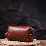 Чоловічий несесер середнього розміру з гладкої шкіри на блискавці Україна GRANDE PELLE 16766 Світло-коричневий, фото 6