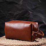 Чоловічий несесер середнього розміру з гладкої шкіри на блискавці Україна GRANDE PELLE 16766 Світло-коричневий, фото 7