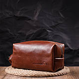 Чоловіча косметичка великого розміру з гладкої шкіри на блискавці Серце GRANDE PELLE 16768 Світло-коричнева, фото 6