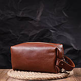 Чоловіча косметичка великого розміру з гладкої шкіри на блискавці Серце GRANDE PELLE 16768 Світло-коричнева, фото 7