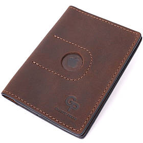 Стильна шкіряна обкладинка на паспорт з утримувачем для Apple AirTag GRANDE PELLE 11621 Коричневий