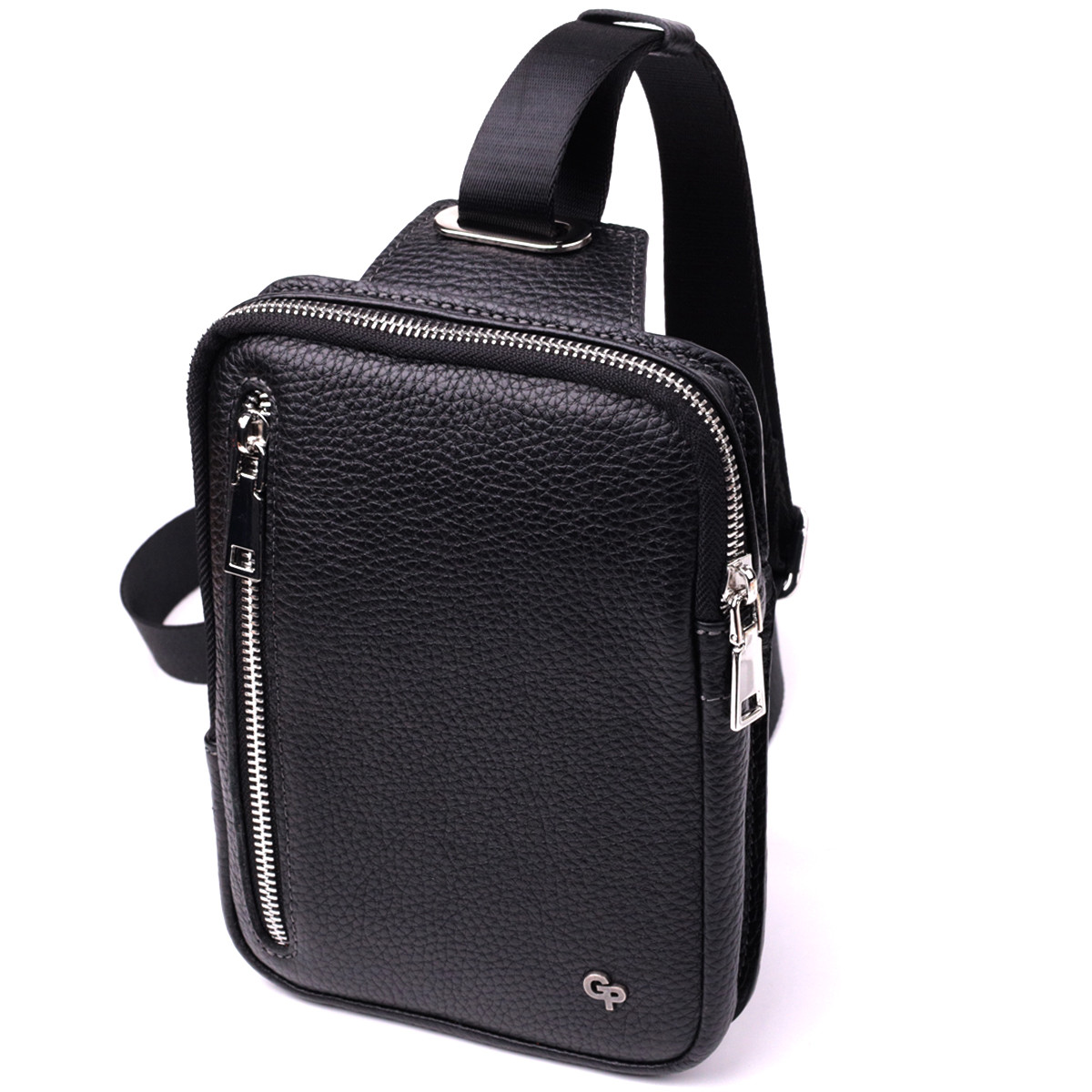 Прямокутна сумка бананка з якісної натуральної шкіри GRANDE PELLE 22877 Чорний, фото 1