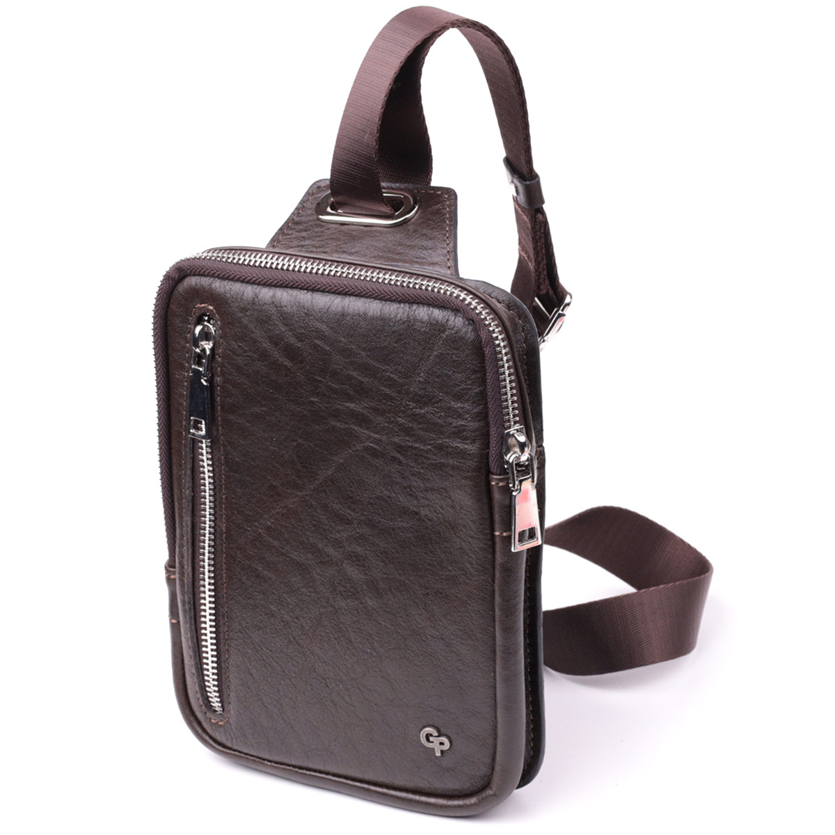 Чоловіча прямокутна сумка бананка з гладкої натуральної шкіри GRANDE PELLE 22880 Коричневий, фото 1