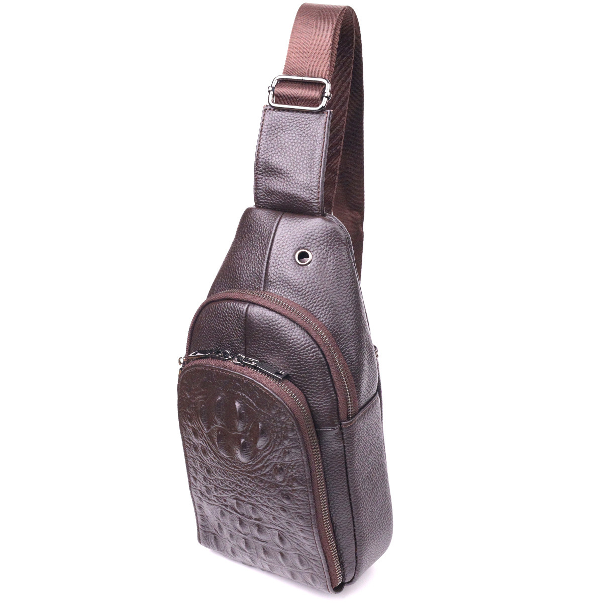 Сумка слінг чоловіча з натуральної фактурної шкіри 21401 Vintage Коричневий, фото 1