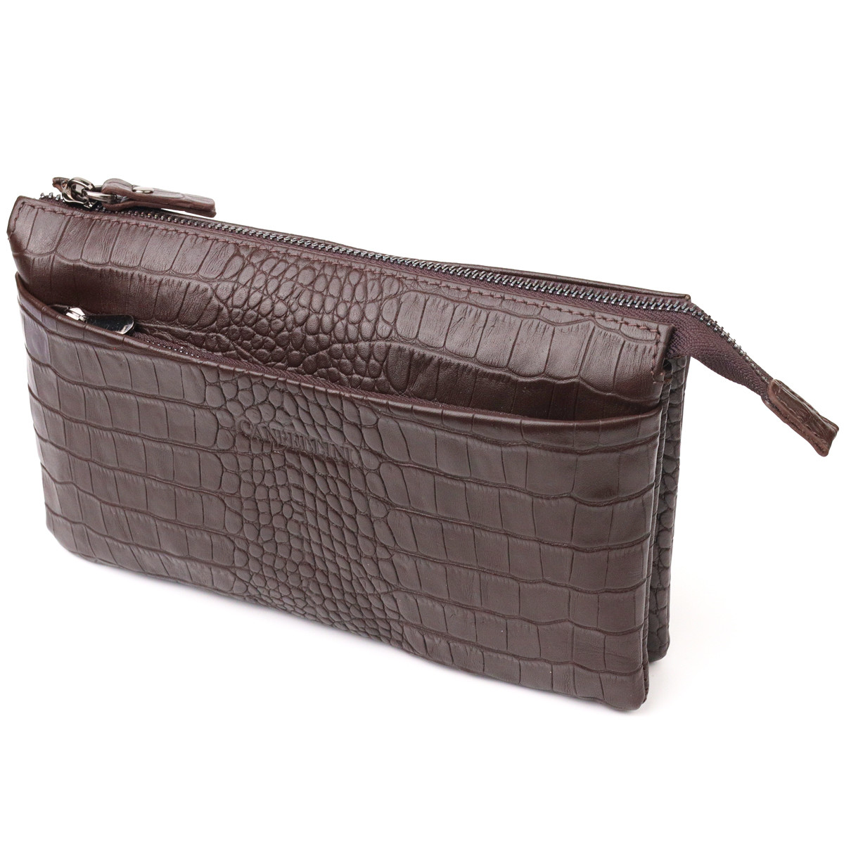 Цікавий клатч для чоловіків із натуральної фактурної шкіри з тисненням під крокодила CANPELLINI 21554 Коричневий, фото 1