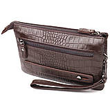 Цікавий клатч для чоловіків із натуральної фактурної шкіри з тисненням під крокодила CANPELLINI 21554 Коричневий, фото 2