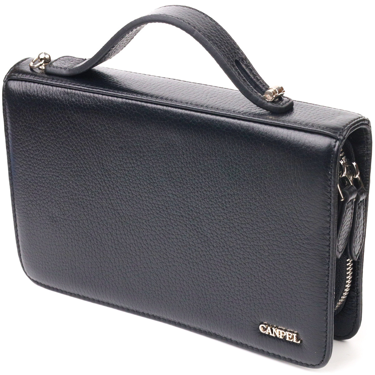Оригінальна чоловіча барсетка на два відділення з натуральної зернистої шкіри CANPELLINI 21567 Чорна, фото 1