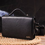 Оригінальна чоловіча барсетка на два відділення з натуральної зернистої шкіри CANPELLINI 21567 Чорна, фото 10