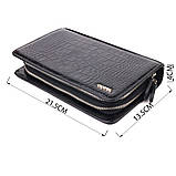 Стильна чоловіча барсетка на два відділення з натуральної фактурної шкіри з тисненням під крокодила CANPELLINI 21570 Чорна, фото 3