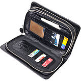 Стильна чоловіча барсетка на два відділення з натуральної фактурної шкіри з тисненням під крокодила CANPELLINI 21570 Чорна, фото 7