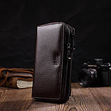 Місткий чоловічий клатч із двома відділеннями з натуральної шкіри BOND 22025 Коричневий, фото 8