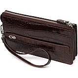 Місткий клатч чоловічий на два відділення з натуральної шкіри з тисненням під крокодила BOND 22046 Коричневий, фото 2