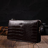 Місткий клатч чоловічий на два відділення з натуральної шкіри з тисненням під крокодила BOND 22046 Коричневий, фото 6