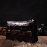 Місткий клатч чоловічий на два відділення з натуральної шкіри з тисненням під крокодила BOND 22046 Коричневий, фото 7