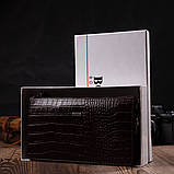 Місткий клатч чоловічий на два відділення з натуральної шкіри з тисненням під крокодила BOND 22046 Коричневий, фото 8