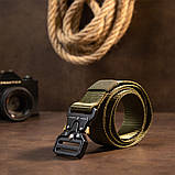 Текстильний ремінь з чорною пряжкою Vintage 20549 Хакі, фото 7