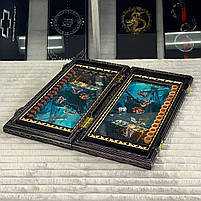 Нарди дерев'яні ручної роботи Скарби Океану ігрове поле скляне 58×28×10см, фото 6