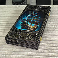 Нарди дерев'яні ручної роботи Скарби Океану ігрове поле скляне 58×28×10см, фото 4