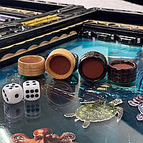 Нарди дерев'яні ручної роботи Скарби Океану ігрове поле скляне 58×28×10см, фото 7