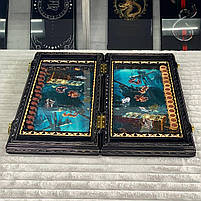 Нарди дерев'яні ручної роботи Скарби Океану ігрове поле скляне 58×28×10см, фото 5