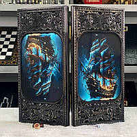 Нарди дерев'яні ручної роботи Скарби Океану ігрове поле скляне 58×28×10см, фото 2