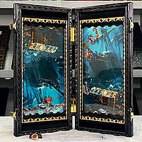 Нарди дерев'яні ручної роботи Скарби Океану ігрове поле скляне 58×28×10см, фото 3